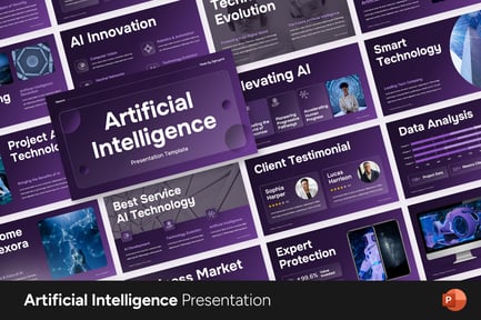 قالب پاورپوینت : پرزنتیشن جامع هوش مصنوعی (AI) با رویکرد تکنولوژی